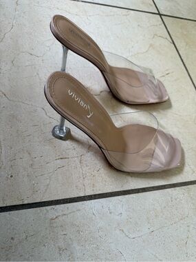 Vivianly Blush Nude Clear Strap Stiletto Heels, SZ 11. Worn once.